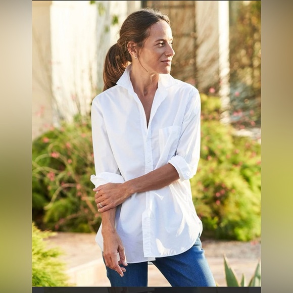 FRANK & EILEEN LUKE WOVEN BUTTON UP white cotton long sleeve top XS - Picture 1 of 8